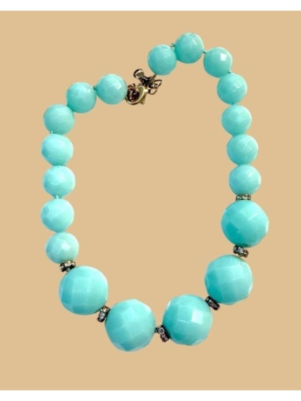 J Crew Faceted Aqua Bead/Rhinestone Statement Necklace Lobster Clasp